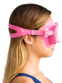 Cressi F1 Mask -Mares Diving Shop Cressi F1 Mask Pink on face sideview