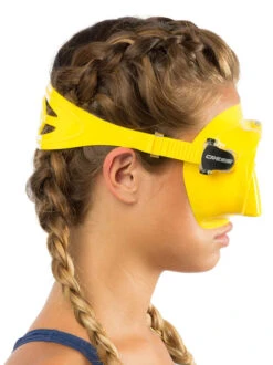 Cressi F1 Mask -Mares Diving Shop Cressi F1 Mask Yellow on face sideview