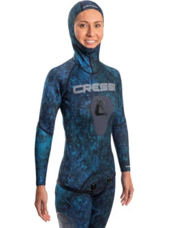 Cressi Tokugawa 3.5mm 2-Piece Open Cell Wetsuit Womens -Mares Diving Shop Cressi Tokugawa Pro 3.5mm 2 Piece Wetsuit Womens Front with Hood