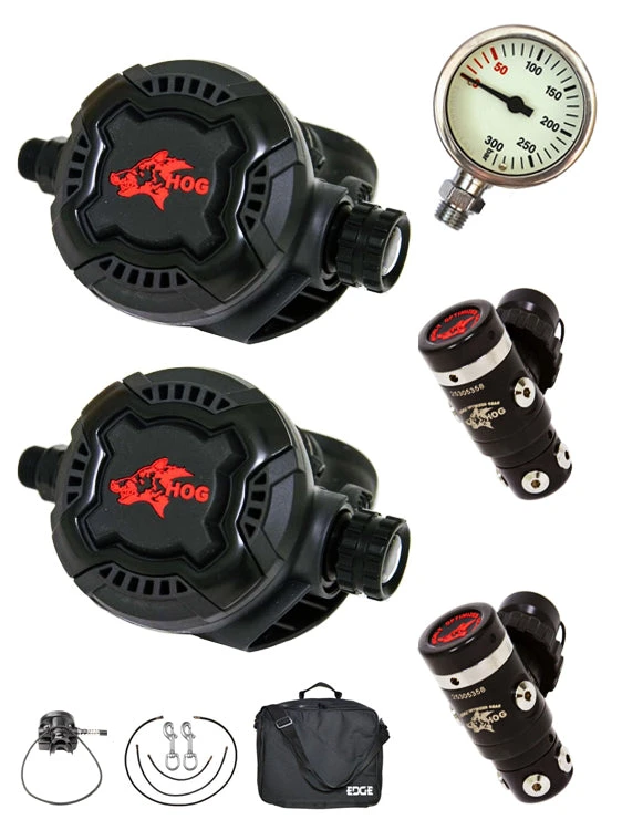 HOG D3 / Zenith Black Backmount Tech Diver Regulator Set 3 HOG D3 / Zenith Black Backmount Tech Diver Regulator Set