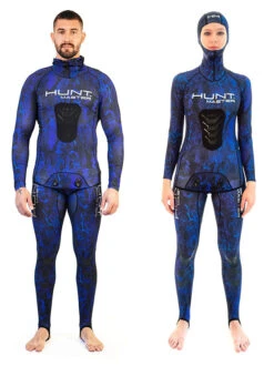 Huntmaster Hooded Spearfishing Rashguard 2-Piece Camo Suit Unisex -Mares Diving Shop Huntmaster Hooded Spearfishing Rashguard 2 Piece Suit with Chest Pad Camo Unisex Blue