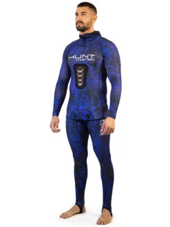 Huntmaster Hooded Spearfishing Rashguard 2-Piece Camo Suit Unisex -Mares Diving Shop Huntmaster Hooded Spearfishing Rashguard 2 Piece Suit with Chest Pad Camo Unisex Blue Other Side