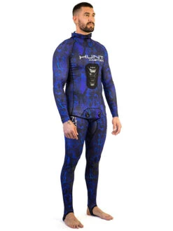 Huntmaster Hooded Spearfishing Rashguard 2-Piece Camo Suit Unisex -Mares Diving Shop Huntmaster Hooded Spearfishing Rashguard 2 Piece Suit with Chest Pad Camo Unisex Blue Side