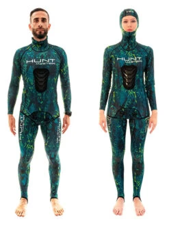 Huntmaster Hooded Spearfishing Rashguard 2-Piece Camo Suit Unisex -Mares Diving Shop Huntmaster Hooded Spearfishing Rashguard 2 Piece Suit with Chest Pad Camo Unisex Green