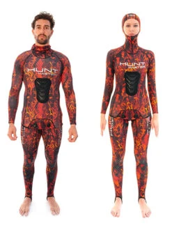 Huntmaster Hooded Spearfishing Rashguard 2-Piece Camo Suit Unisex -Mares Diving Shop Huntmaster Hooded Spearfishing Rashguard 2 Piece Suit with Chest Pad Camo Unisex Red