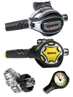Mares Regulator Set: Abyss Adj 62X (DIN Or Yoke) W/ Octopus & Free Termo Gauge -Mares Diving Shop Mares Abyss Adj 62X DIN Dual Adj Octopus Regulator Set