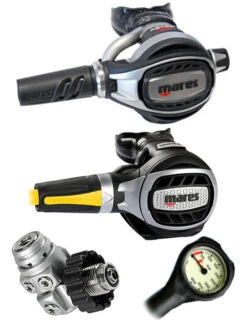 Mares Regulator Set: Abyss Adj 62X (DIN Or Yoke) W/ Octopus & Free Termo Gauge -Mares Diving Shop Mares Abyss Adj 62X DIN Ultra Octopus Regulator Set