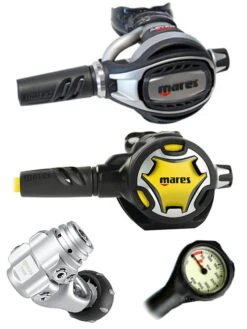 Mares Regulator Set: Abyss Adj 62X (DIN Or Yoke) W/ Octopus & Free Termo Gauge -Mares Diving Shop Mares Abyss Adj 62X Yoke Dual Adj Octopus Regulator Set
