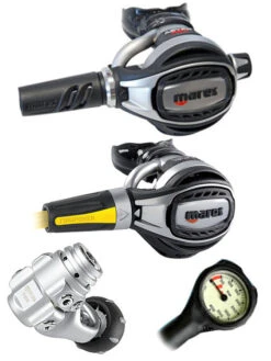 Mares Regulator Set: Abyss Adj 62X (DIN Or Yoke) W/ Octopus & Free Termo Gauge -Mares Diving Shop Mares Abyss Adj 62X Yoke Fusion Octopus Regulator Set