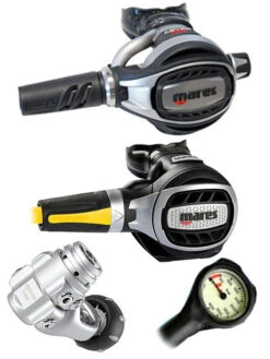 Mares Regulator Set: Abyss Adj 62X (DIN Or Yoke) W/ Octopus & Free Termo Gauge -Mares Diving Shop Mares Abyss Adj 62X Yoke Ultra Octopus Regulator Set