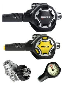 Mares Regulator Set: Dual Adj 62X (DIN Or Yoke) W/ Octopus & Free Termo Gauge 9 Mares Regulator Set: Dual Adj 62X (DIN Or Yoke) W/ Octopus & Free Termo Gauge -Mares Diving Shop Mares Dual Adj 62X DIN Dual Adj Octopus Regulator Set