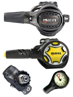 Mares Regulator Set: Epic Adj 82X PVD (DIN Or Yoke) W/ Octopus & Free Termo Gauge -Mares Diving Shop Mares Epic Adj 82x PVD DIN Dual Octopus Regulator Set