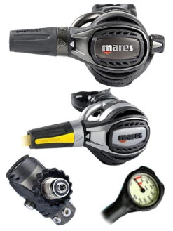 Mares Regulator Set: Epic Adj 82X PVD (DIN Or Yoke) W/ Octopus & Free Termo Gauge -Mares Diving Shop Mares Epic Adj 82x PVD DIN Fusion Octopus Regulator Set