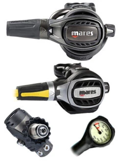 Mares Regulator Set: Epic Adj 82X PVD (DIN Or Yoke) W/ Octopus & Free Termo Gauge -Mares Diving Shop Mares Epic Adj 82x PVD DIN Ultra Adj Octopus Regulator Set