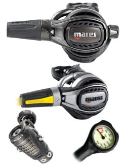 Mares Regulator Set: Epic Adj 82X PVD (DIN Or Yoke) W/ Octopus & Free Termo Gauge -Mares Diving Shop Mares Epic Adj 82x PVD Yoke Fusion Octopus Regulator Set