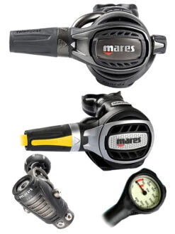 Mares Regulator Set: Epic Adj 82X PVD (DIN Or Yoke) W/ Octopus & Free Termo Gauge -Mares Diving Shop Mares Epic Adj 82x PVD Yoke Ultra Octopus Regulator Set
