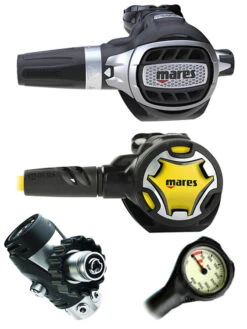 Mares Regulator Set: Ultra Adj 82X (DIN Or Yoke) W/ Octopus & Free Termo Gauge -Mares Diving Shop Mares Ultra Adj 82x DIN Dual Octopus Regulator Set