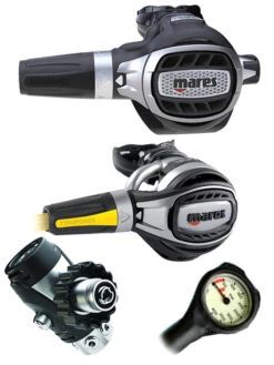 Mares Regulator Set: Ultra Adj 82X (DIN Or Yoke) W/ Octopus & Free Termo Gauge -Mares Diving Shop Mares Ultra Adj 82x DIN Fusion Octopus Regulator Set