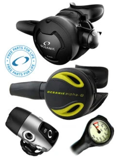 Oceanic Regulator Set: Alpha 10 / CDX (DIN Or Yoke) / Alpha 8 Octopus & Free Termo Gauge