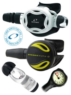 Oceanic Regulator Set: Zeo / FDXi (DIN Or Yoke) / Octopus & Free Termo Gauge -Mares Diving Shop Oceanic Zeo FDXi White Alpha 8 Occy Regulator Set Yoke