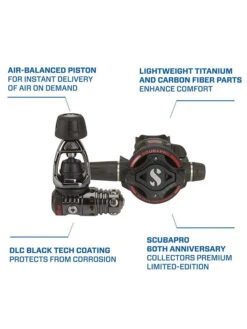 Scubapro MK25 Evo Black Tech / S620X-Ti 60th Anniversary Edition 16 Scubapro MK25 Evo Black Tech / S620X-Ti 60th Anniversary Edition -Mares Diving Shop Scubapro MK25 Evo Black Tech S620X Ti Carbon 60th Anniversary Edition Features
