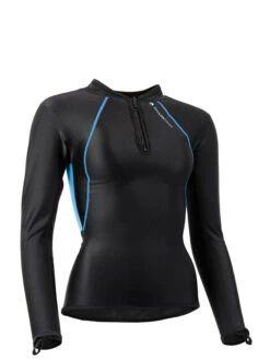 Sharkskin Chillproof Long Sleeve Chest Zip - Womens -Mares Diving Shop Sharkskin Chillproof Long Sleeve Chest Zip Womens Black Blue